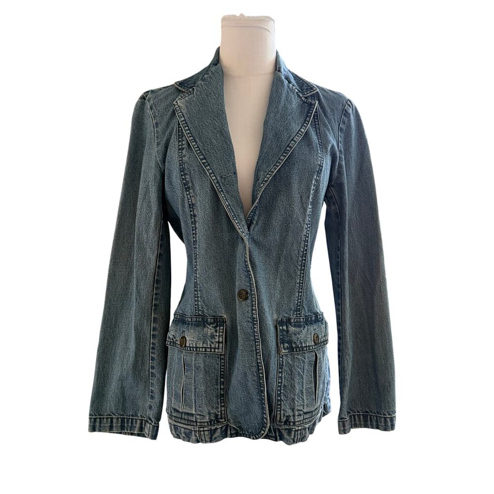 Vintage Crazy Horse Liz Claiborne Denim Blazer Jacket 6 90s Y2k Office Chic